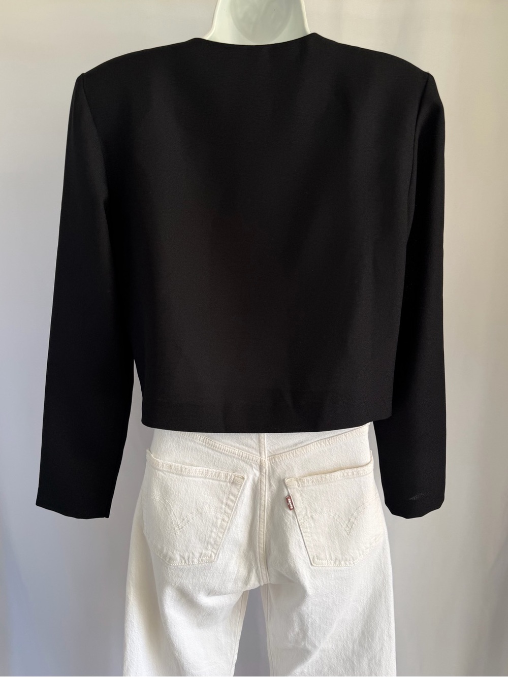 Cropped Soutache Jacket with White Embroidery, Vintage Karin Stevens Sz 6